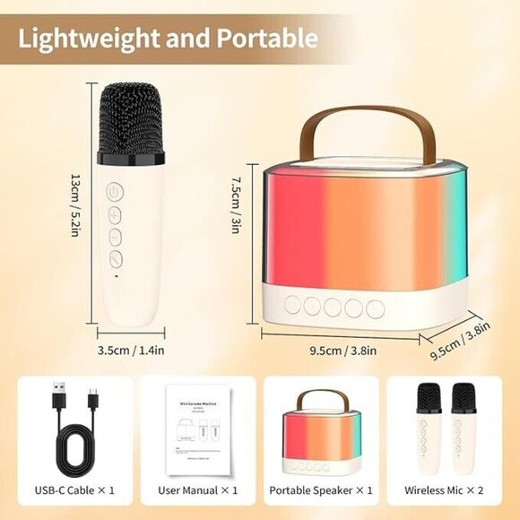 Mini Bluetooth Portable Speaker Karaoke Machine BLUE w/ 2 Microphones IROO NEW - Picture 9 of 12